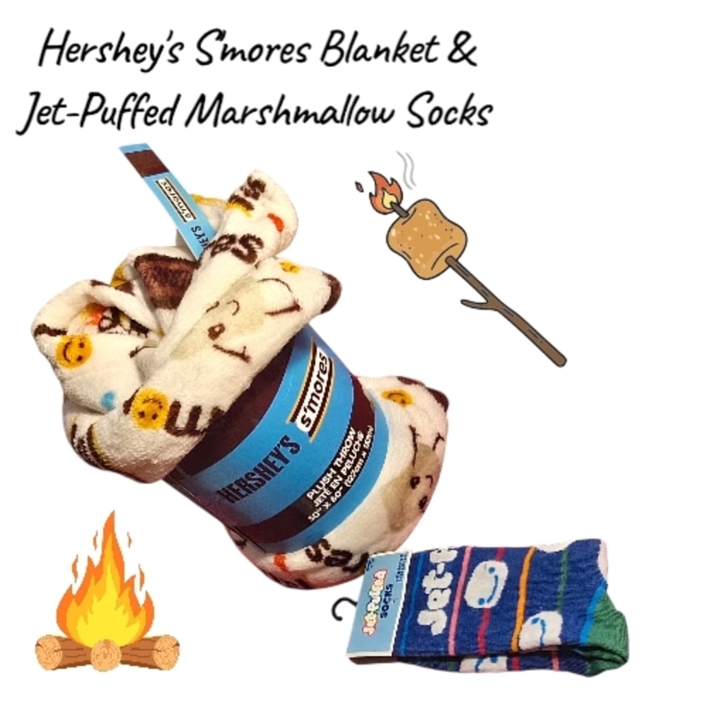 Hershey's S'mores Plush Throw (50" × 60") & Jet-Puffed Socks Set